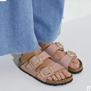NEW BIRKENSTOCK ARIZONA BIG BUCKLE NUBUCK LEATHER COLOR ROSE GOLD SIZE 38.